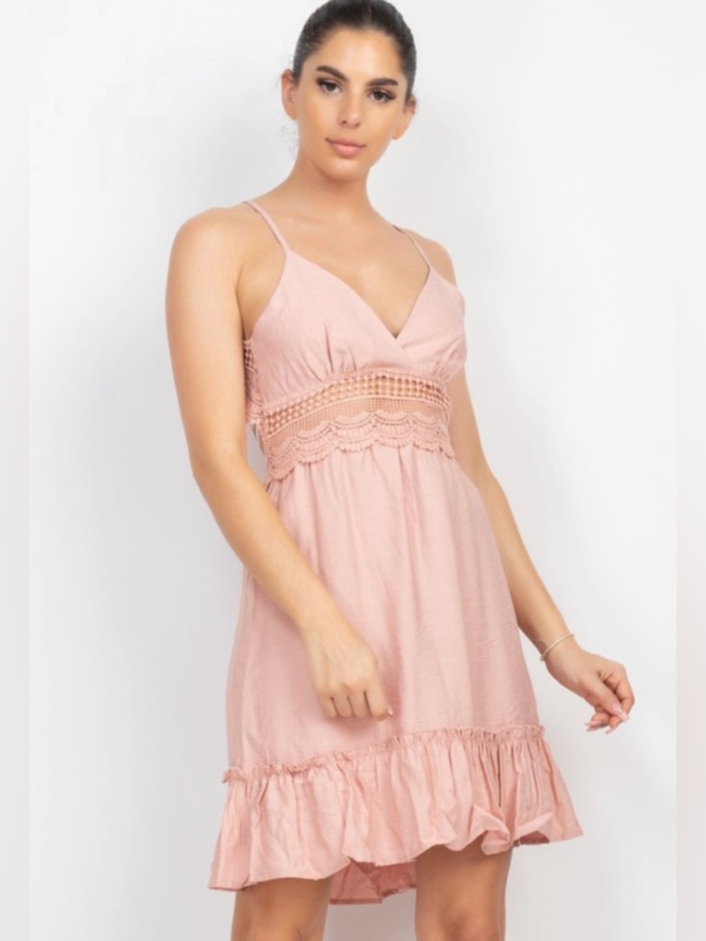 Blush Pink Crochet Waist Ruffle Sundress